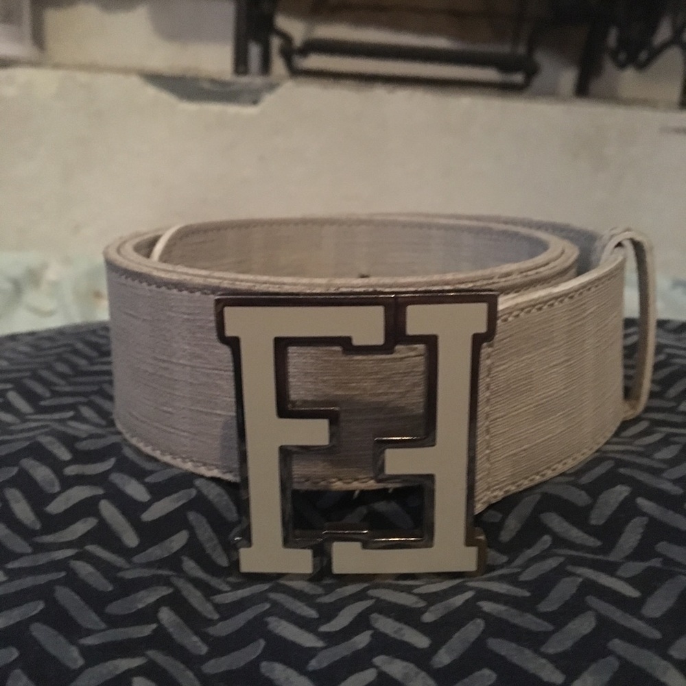 White Fendi belt